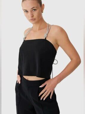 NWT C/Meo Collective Elevate Top Black With Diamante Rope Straps Size S